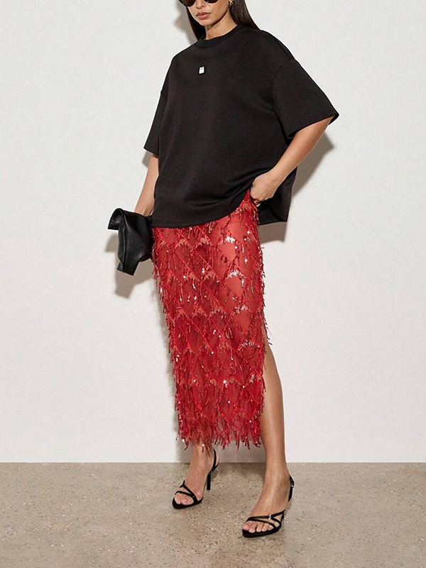 Beaded Crystal Mesh Overlay Skirt（BUY 2 FREE SHIPPING)