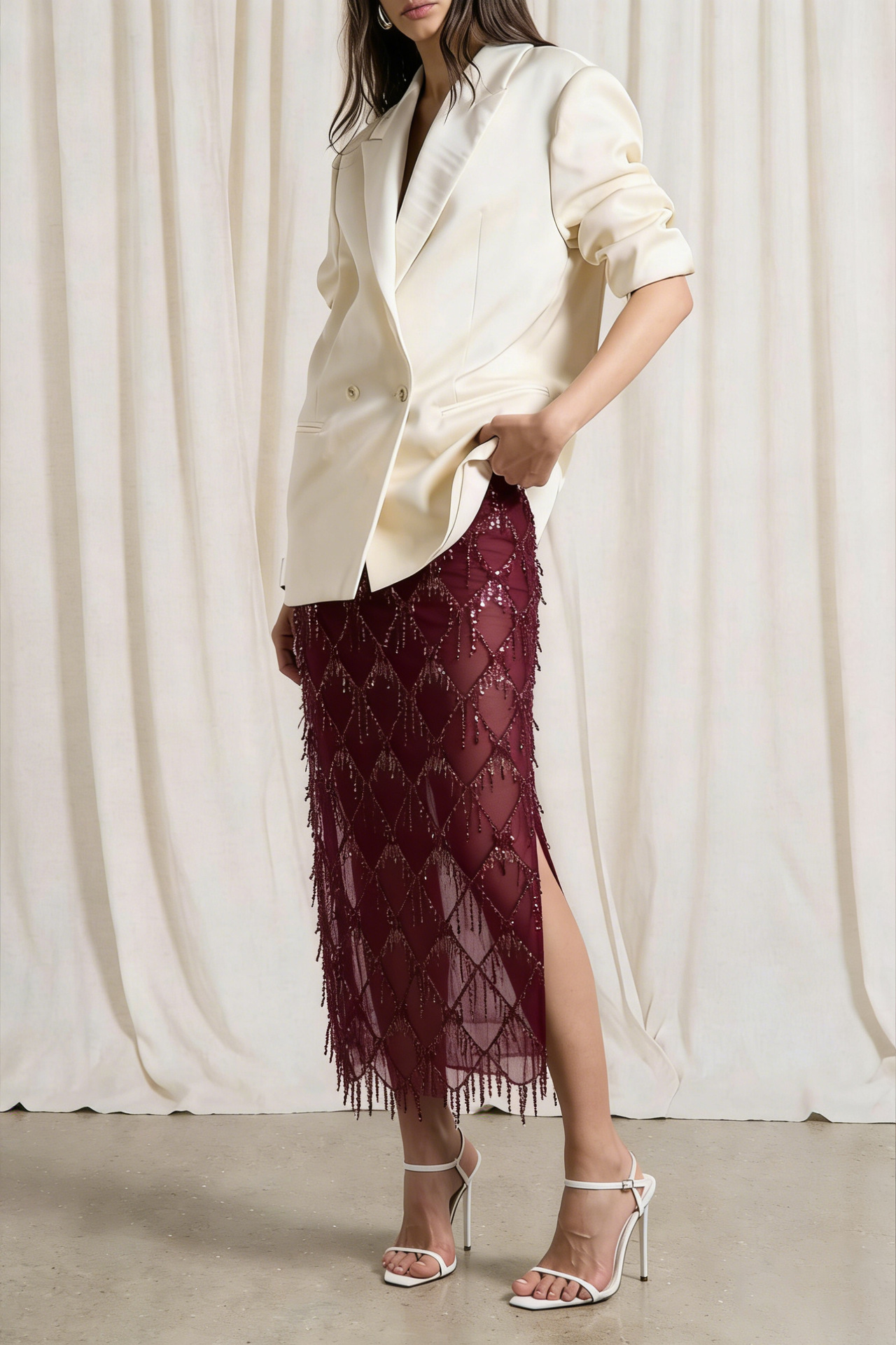 Beaded Crystal Mesh Overlay Skirt（BUY 2 FREE SHIPPING)