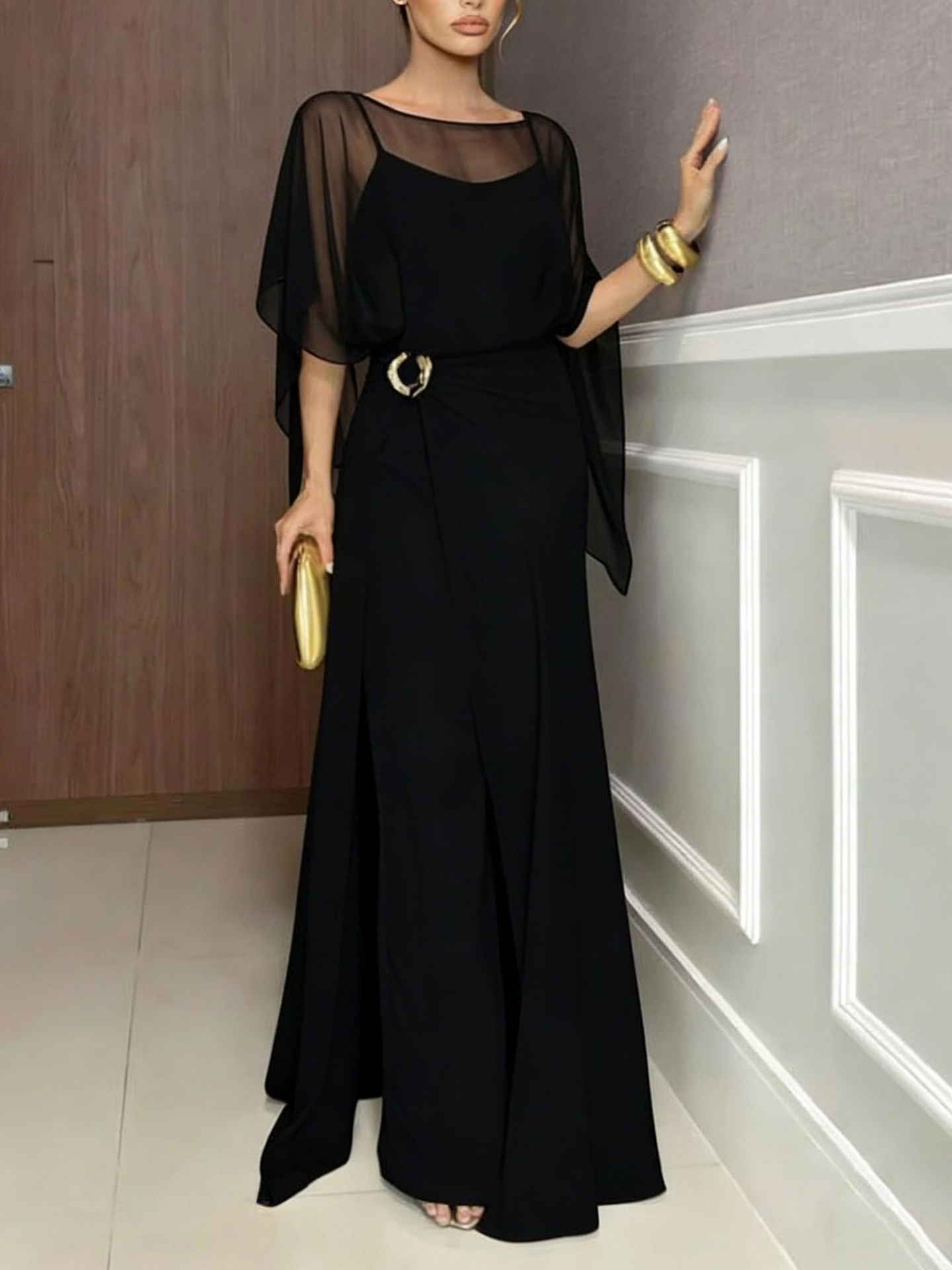 Women Round Neck Top + Patchwork Pants Casual Set with Temperament