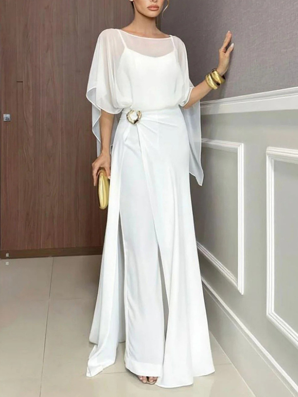 Women Round Neck Top + Patchwork Pants Casual Set with Temperament