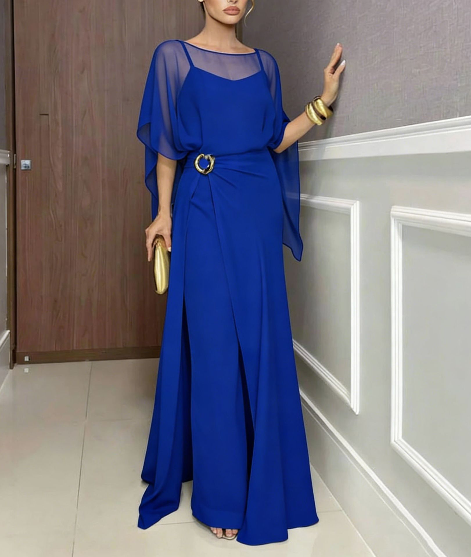 Women Round Neck Top + Patchwork Pants Casual Set with Temperament