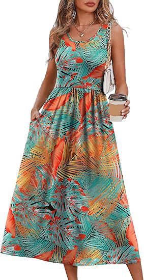 2026 Summer Women's Sleeveless Printed Vest Dress with Pockets