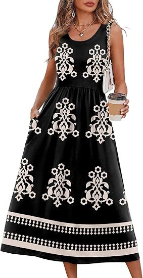 2026 Summer Women's Sleeveless Printed Vest Dress with Pockets