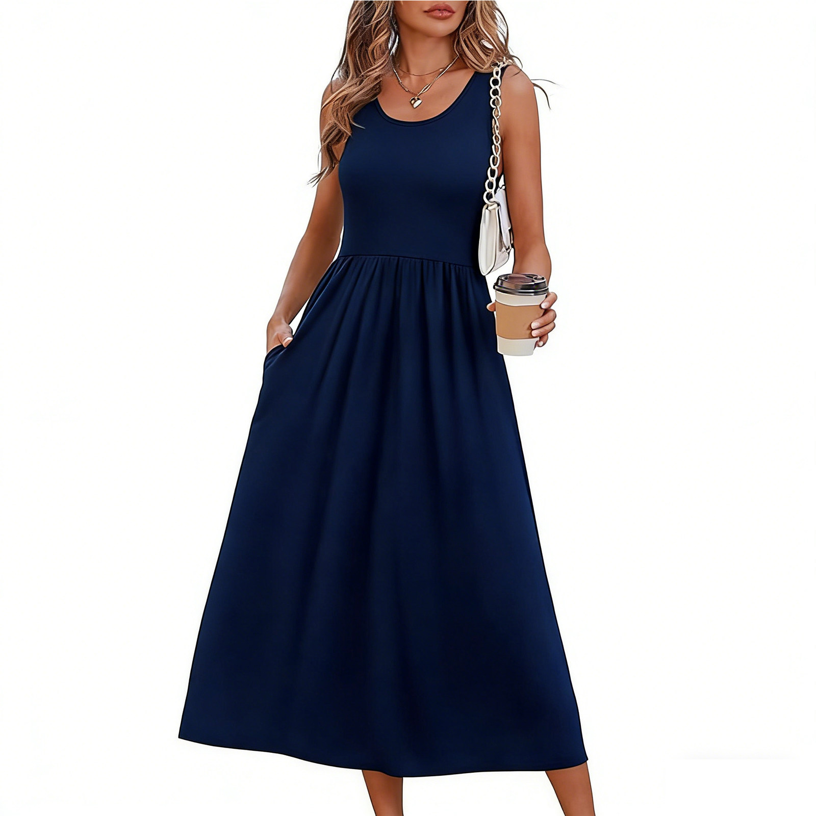 2026 Summer Women's Sleeveless Printed Vest Dress with Pockets