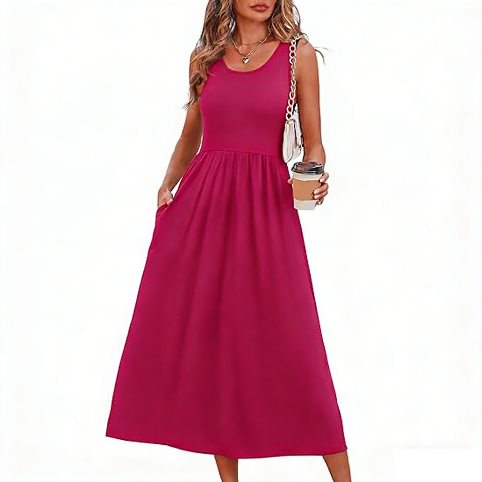 2026 Summer Women's Sleeveless Printed Vest Dress with Pockets