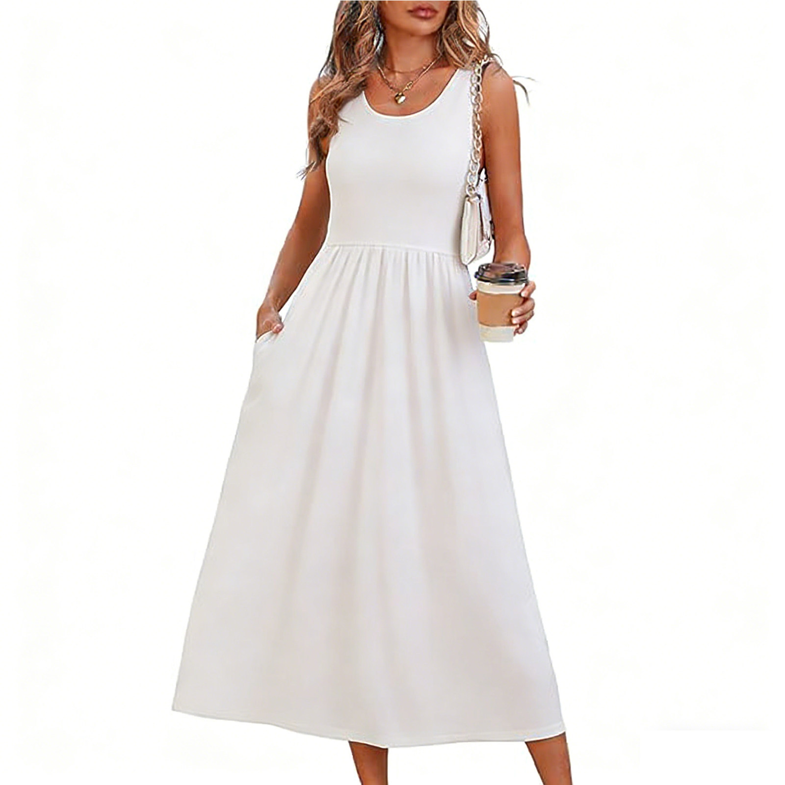 2026 Summer Women's Sleeveless Printed Vest Dress with Pockets