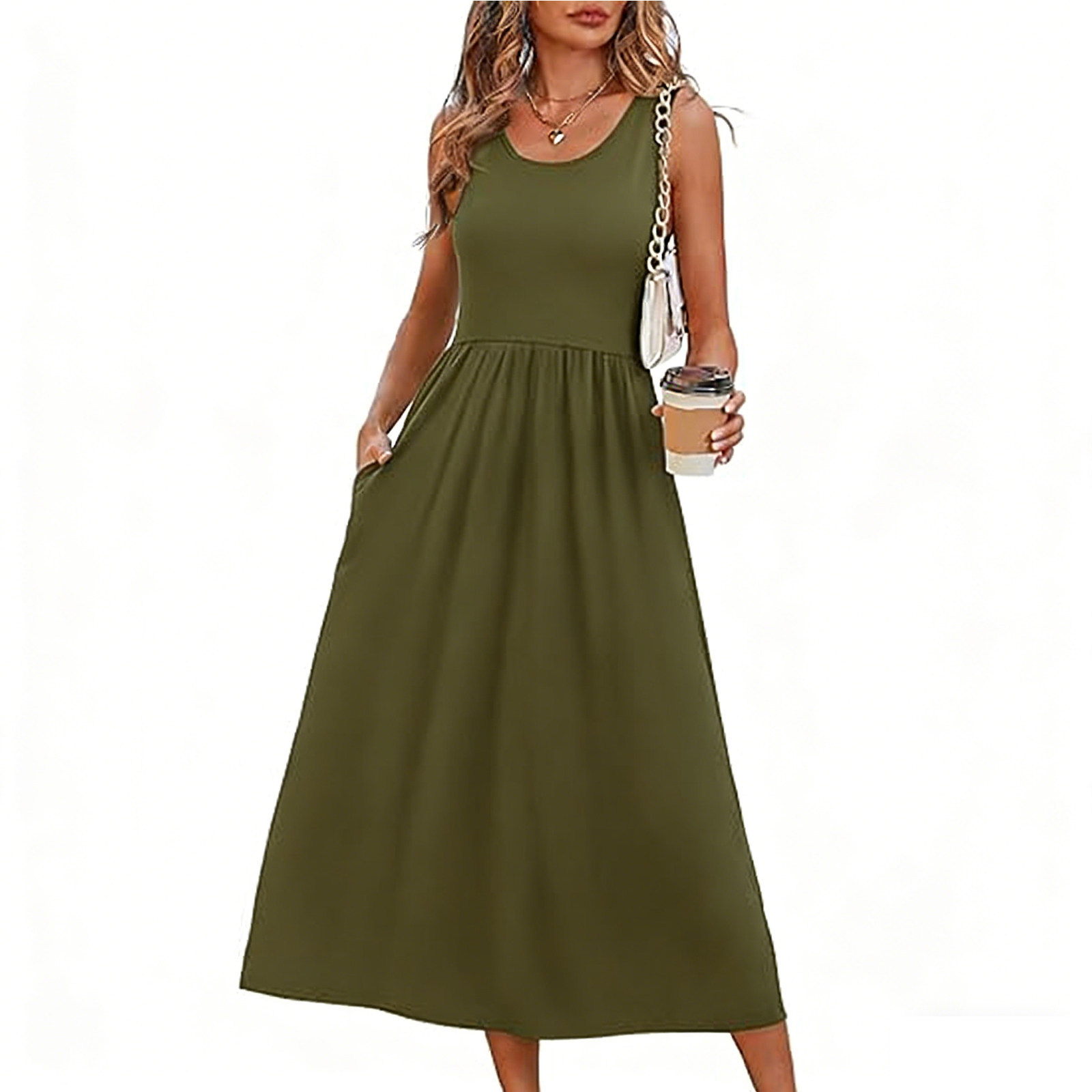 2026 Summer Women's Sleeveless Printed Vest Dress with Pockets