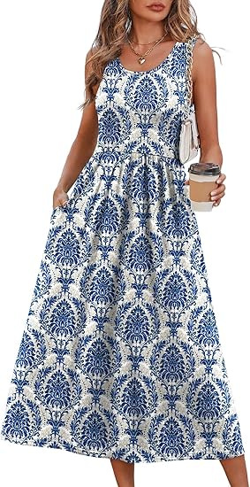2026 Summer Women's Sleeveless Printed Vest Dress with Pockets