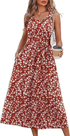 2026 Summer Women's Sleeveless Printed Vest Dress with Pockets