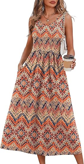 2026 Summer Women's Sleeveless Printed Vest Dress with Pockets