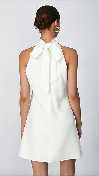 Women's Pearl Beaded Backless Twisted Sleeveless Tie-Waist A-line Dress