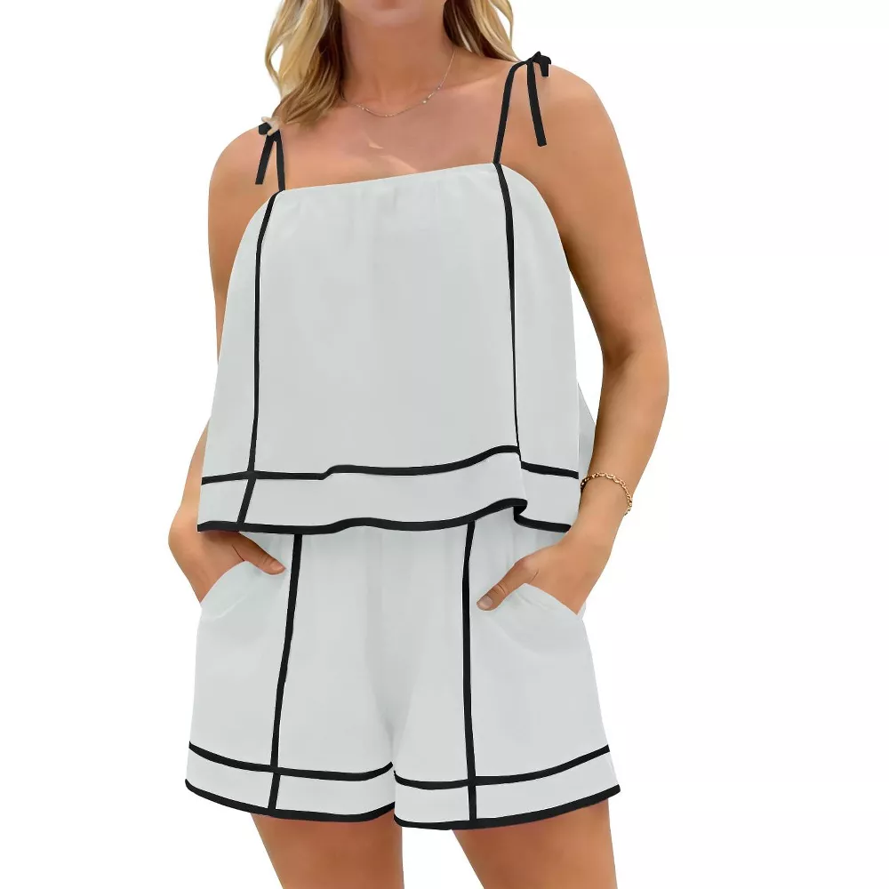 Women's Summer Striped Casual Shorts Set (With Pockets)