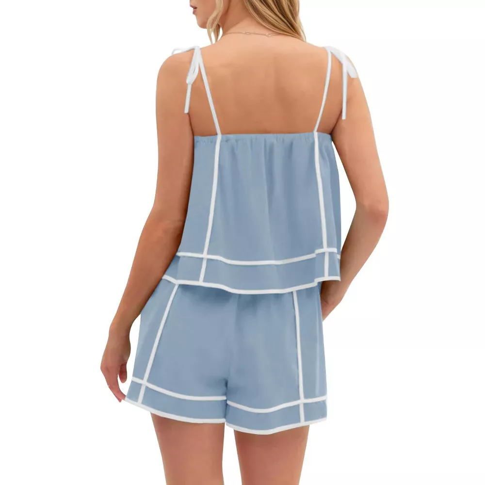 Women's Summer Striped Casual Shorts Set (With Pockets)