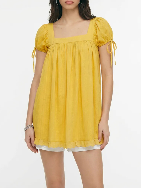 Women's casual square neck ruffle tie short-sleeved shirt（BUY 2 FREE SHIPPING)