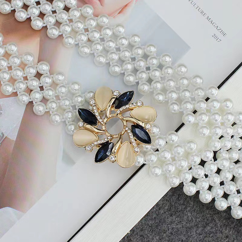 Pearl gold elastic buckle belt