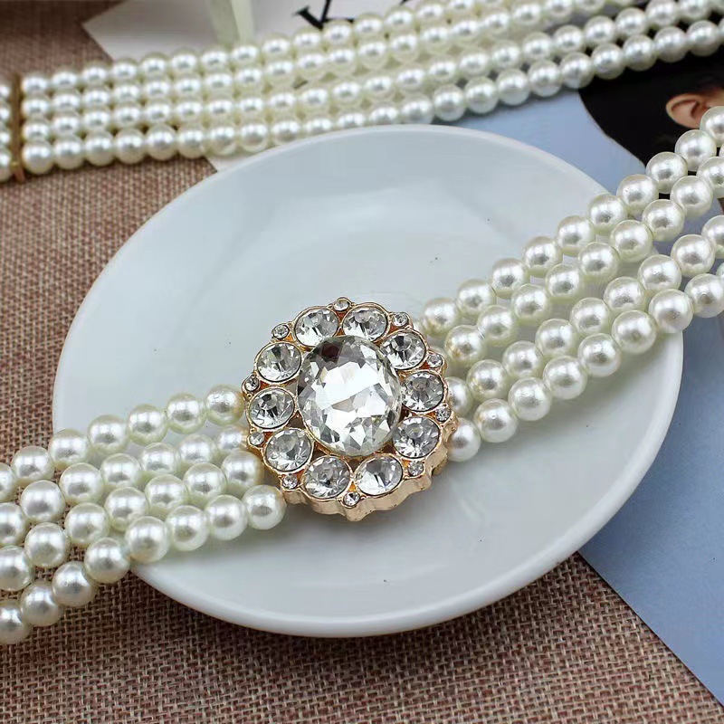 Pearl gold elastic buckle belt