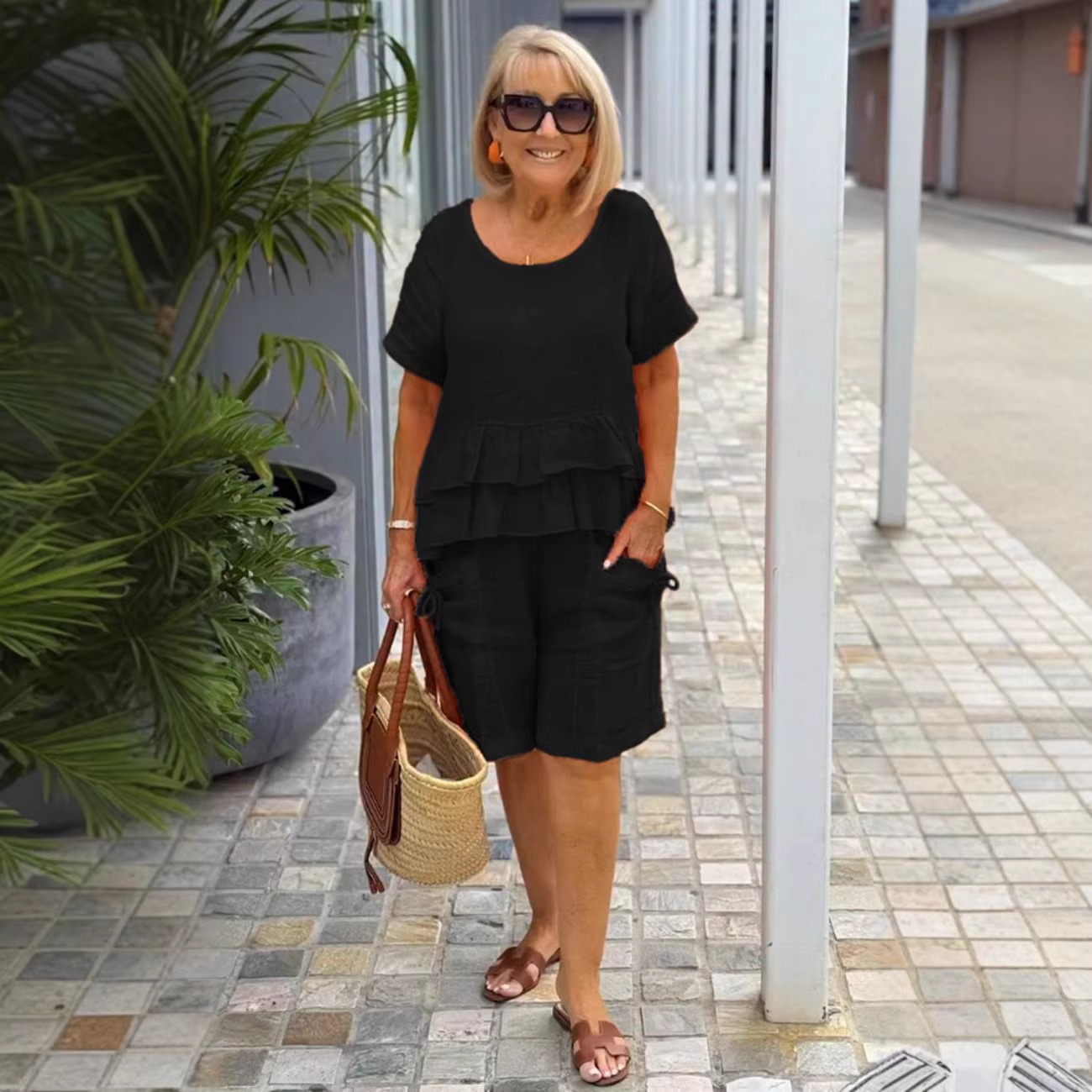 2026 summer - Linen/cotton solid Top and shorts