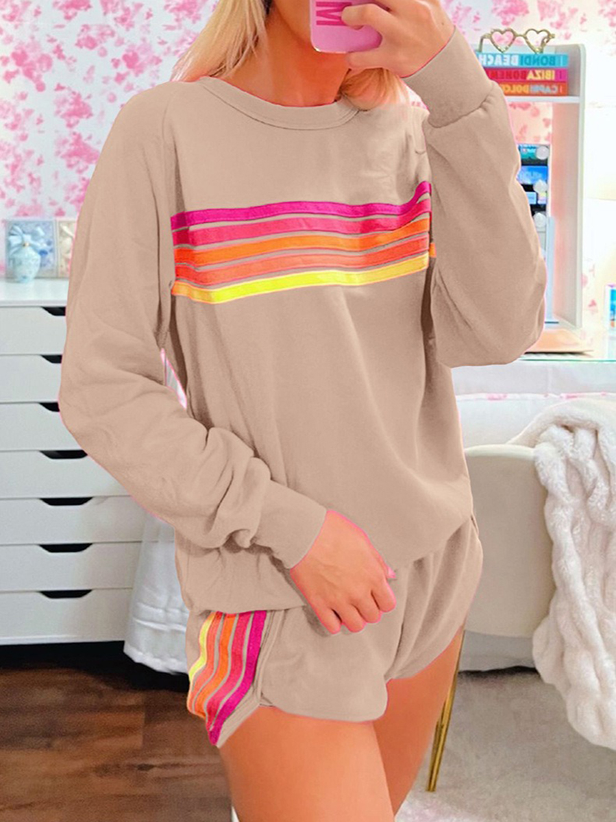 🔥HOT SALE🔥Rainbow sweatshirt and shorts two-piece casual set
