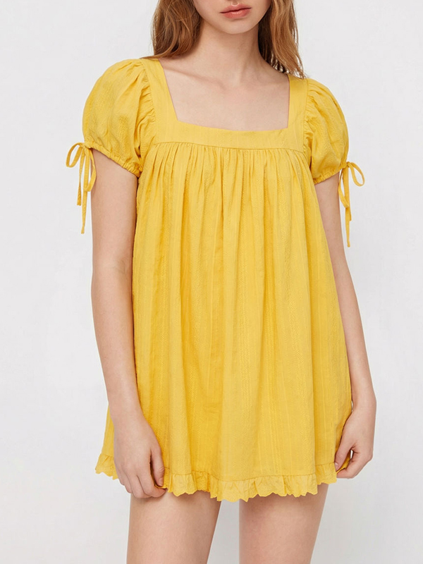 Women's casual square neck ruffle tie short-sleeved shirt（BUY 2 FREE SHIPPING)