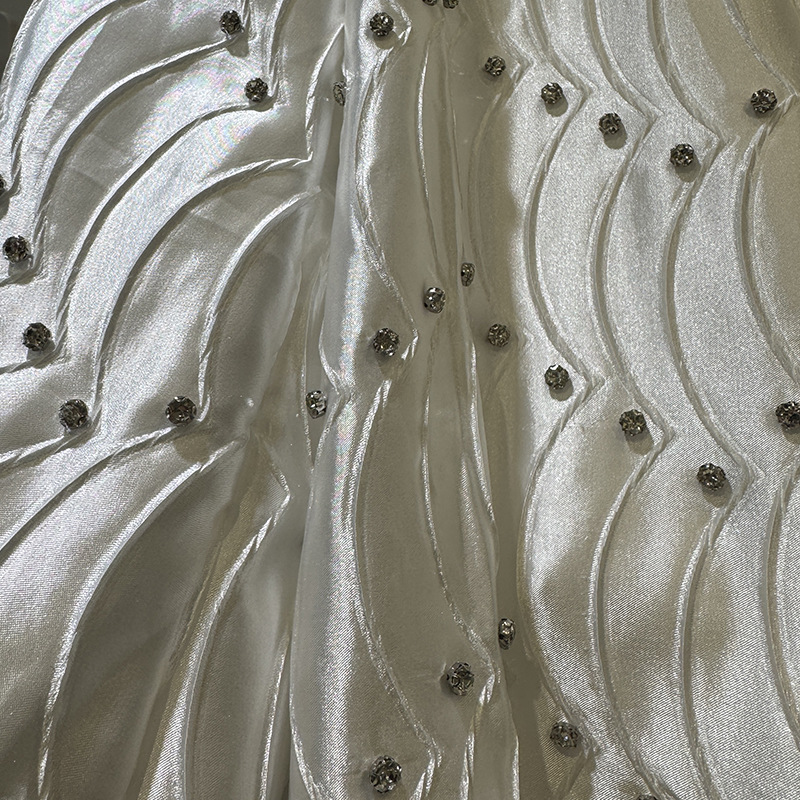 Silk satin textured water ripple pleated loose-fitting rhinestone long-sleeved shirt（BUY 2 FREE SHIPPING)