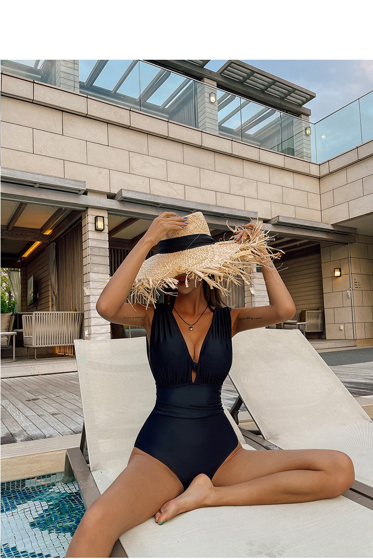 🔥HOT SALE🔥Black steel support two-piece deep V belly-covering slimming swimsuit