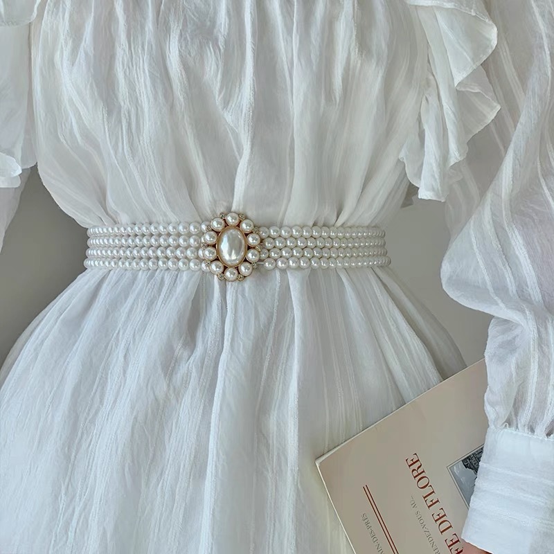 Pearl gold elastic buckle belt