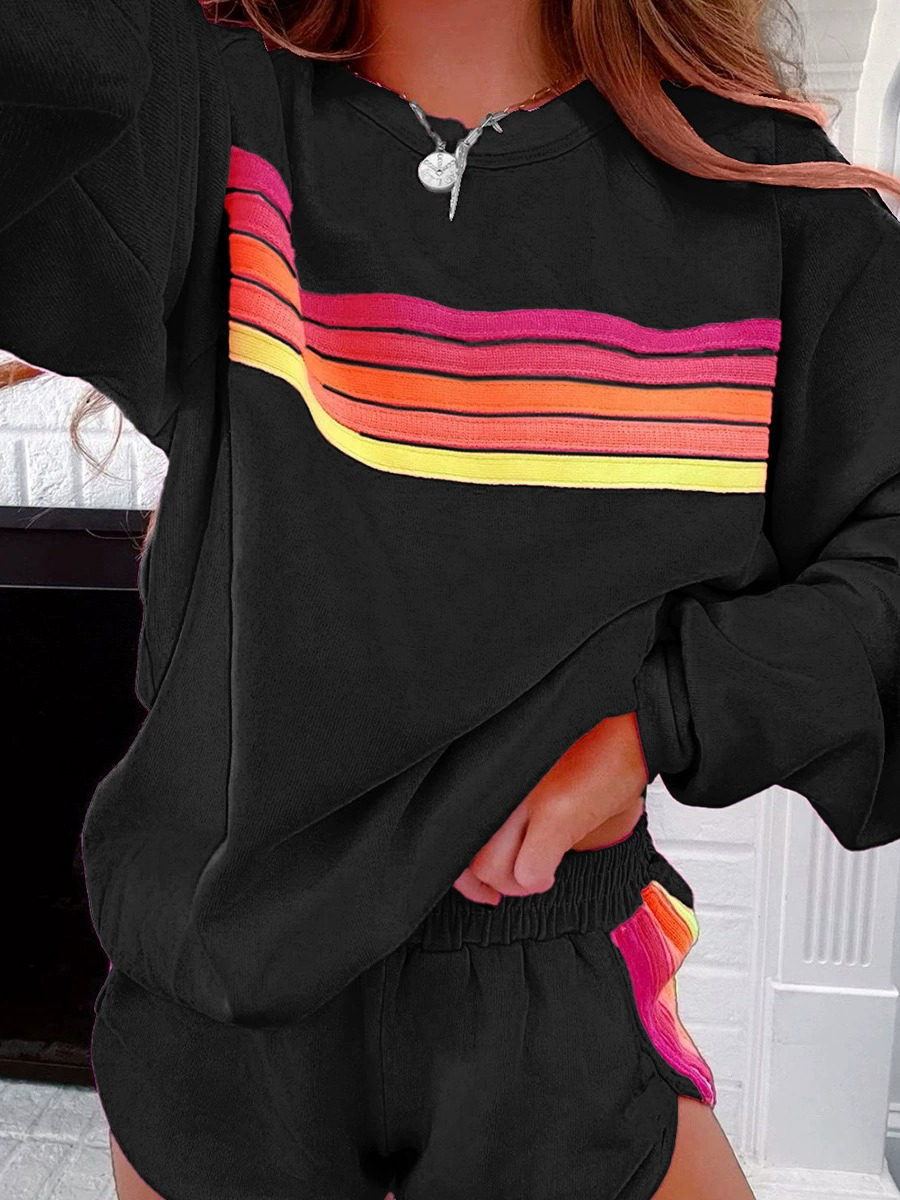 🔥HOT SALE🔥Rainbow sweatshirt and shorts two-piece casual set