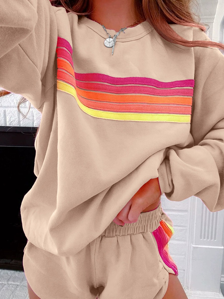 🔥HOT SALE🔥Rainbow sweatshirt and shorts two-piece casual set