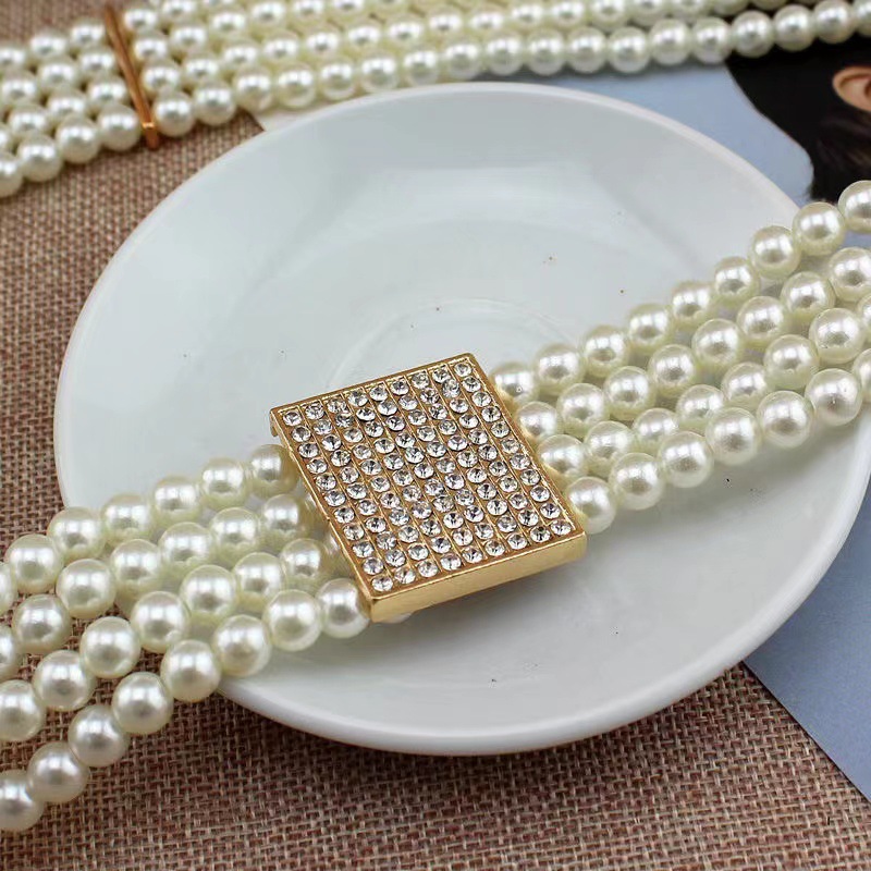 Pearl gold elastic buckle belt