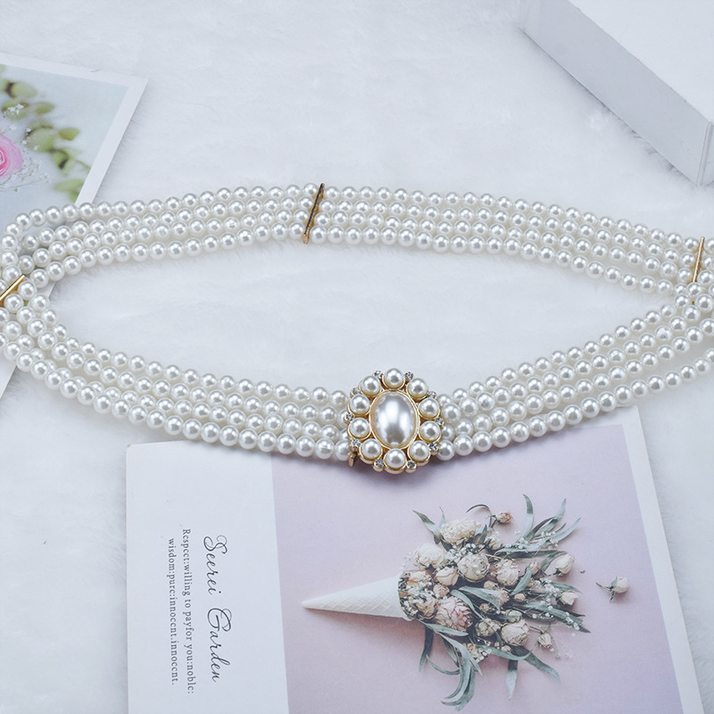Pearl gold elastic buckle belt