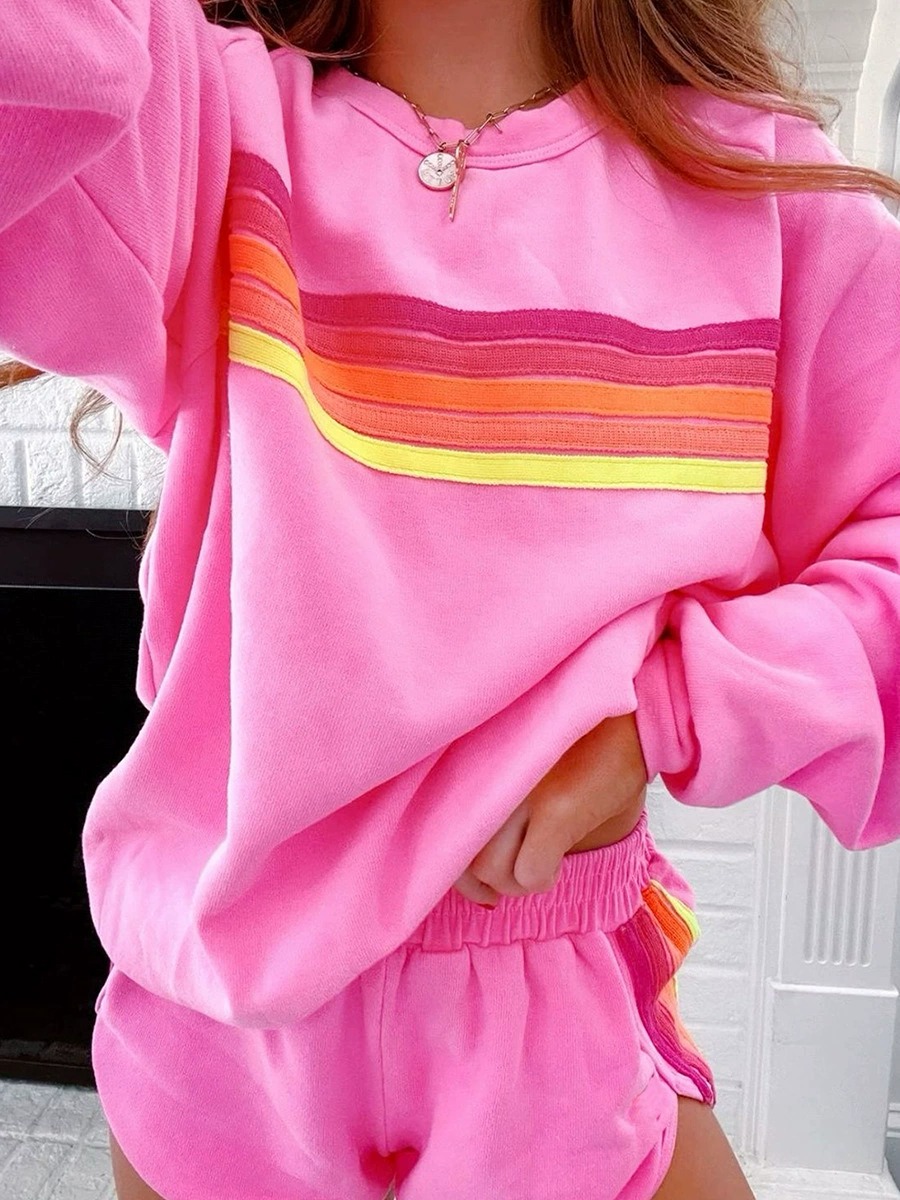🔥HOT SALE🔥Rainbow sweatshirt and shorts two-piece casual set