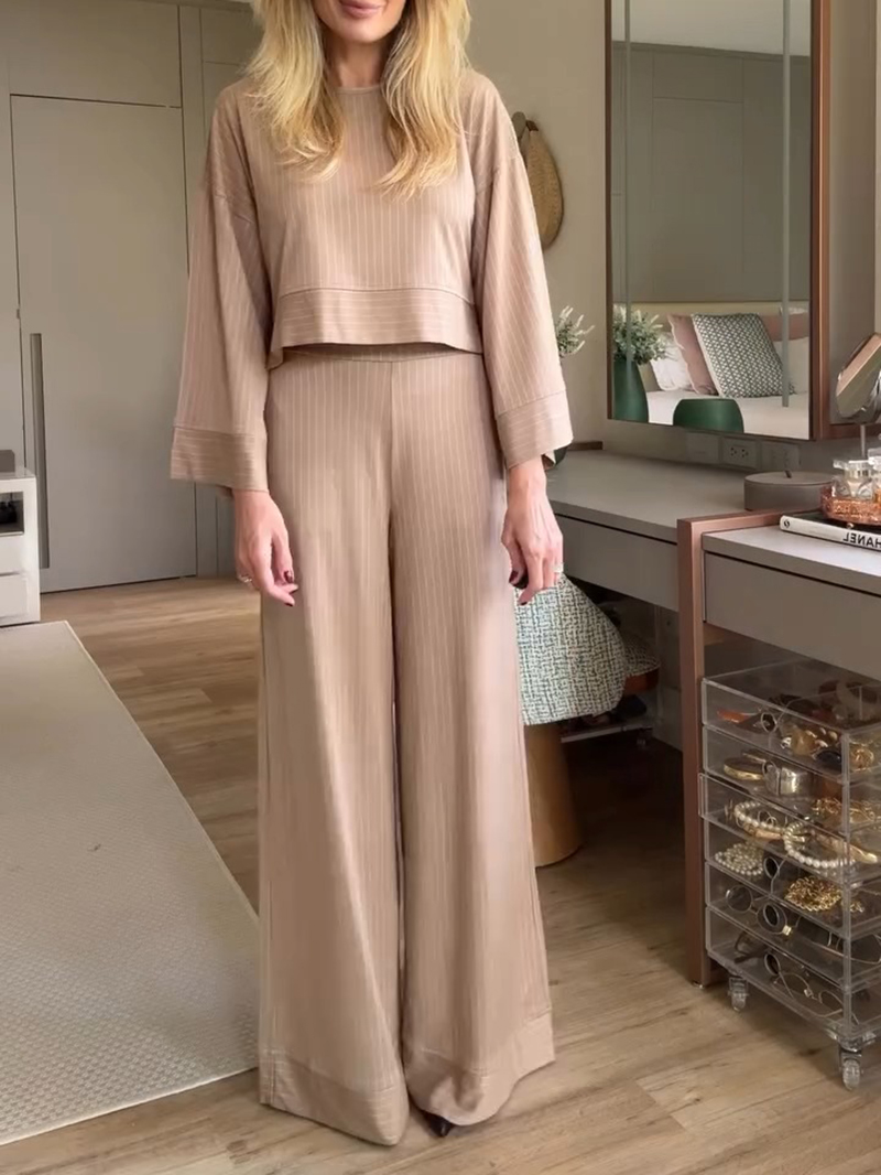Pinstripe long-sleeved wide-leg two-piece suit(BUY 2 FREE SHIPPING)