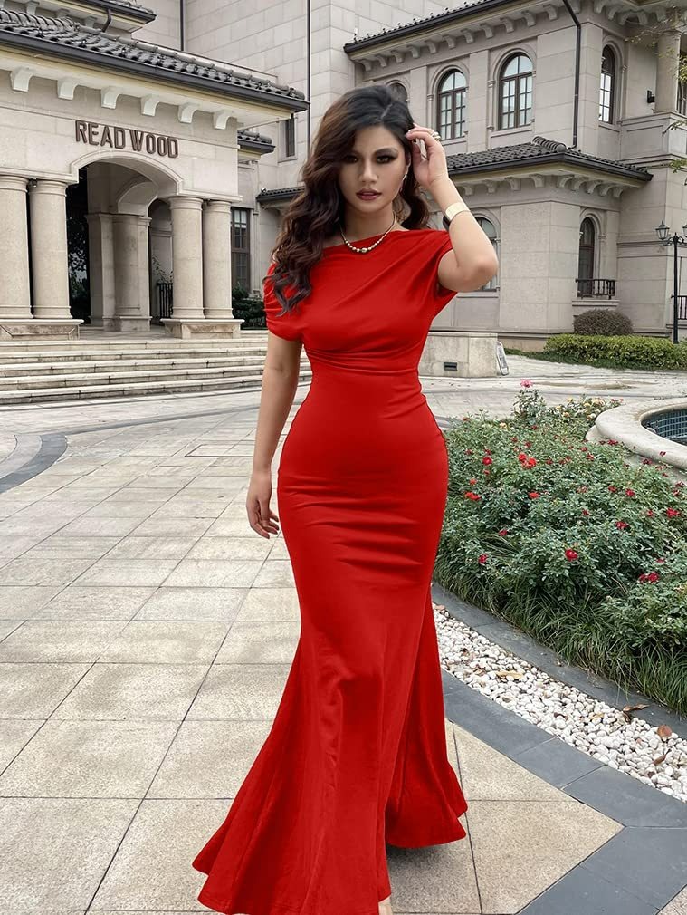 Hot Sale Women's Elegant Sleeveless Off Shoulder Bodycon Long Formal Party Evening Dress