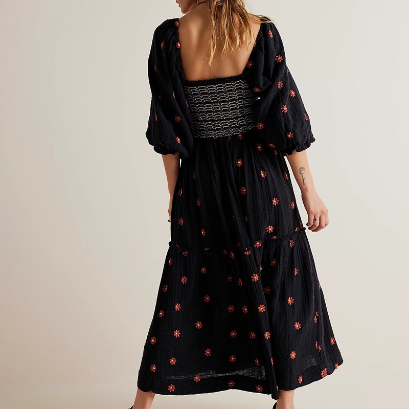 🔥HOT SALE🔥Beach Style Ruffle Swing A-Line Maxi Bohemian Floral Dress