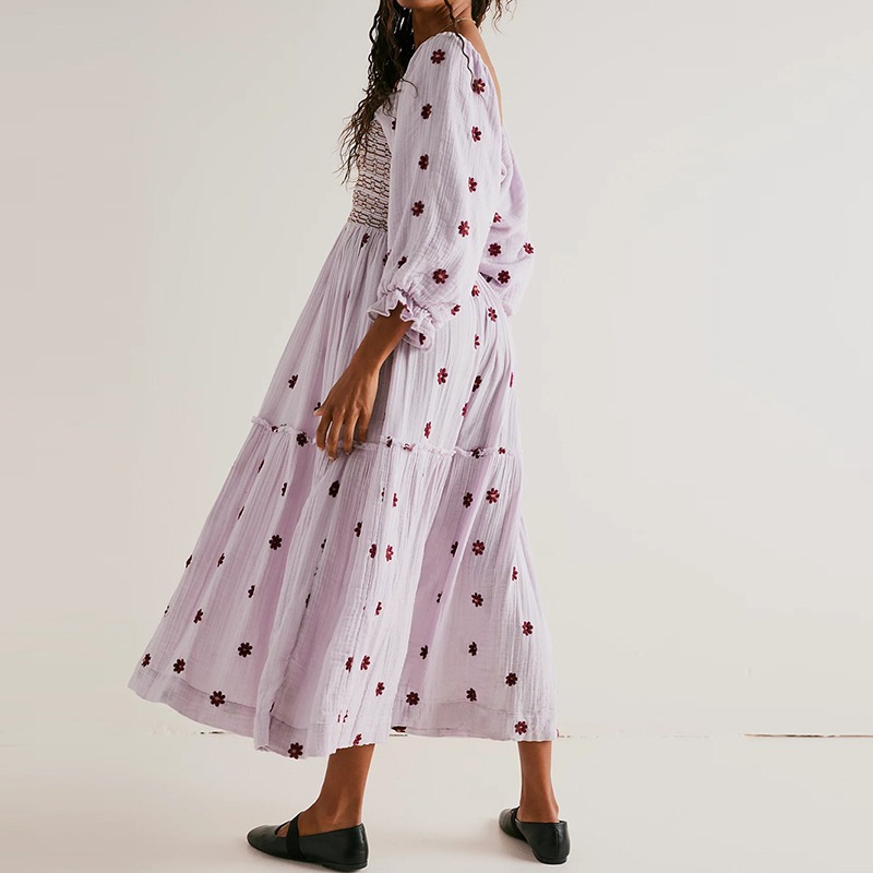 🔥HOT SALE🔥Beach Style Ruffle Swing A-Line Maxi Bohemian Floral Dress