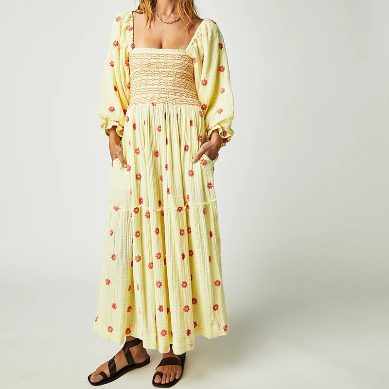 🔥HOT SALE🔥Beach Style Ruffle Swing A-Line Maxi Bohemian Floral Dress(BUY 2 FREE SHIPPING)