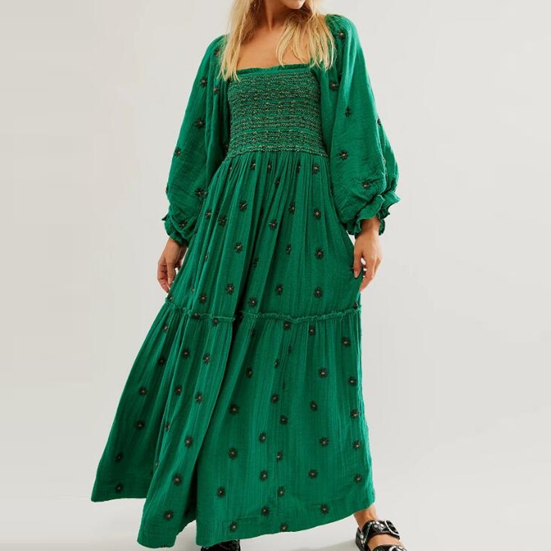 🔥HOT SALE🔥Beach Style Ruffle Swing A-Line Maxi Bohemian Floral Dress