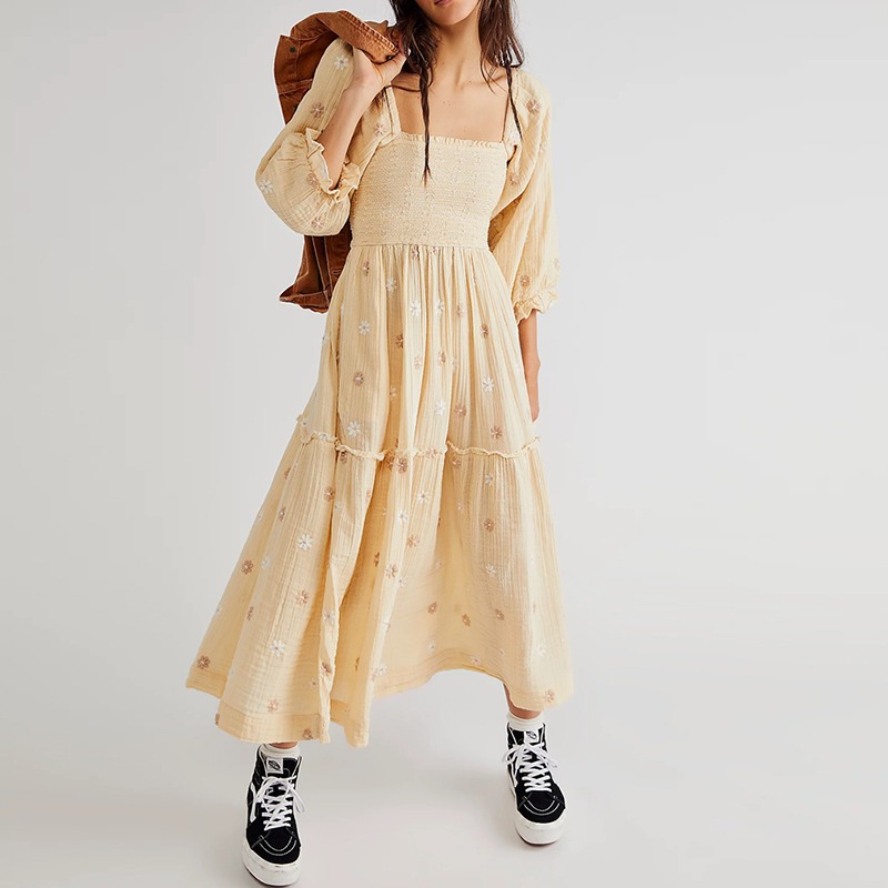 🔥HOT SALE🔥Beach Style Ruffle Swing A-Line Maxi Bohemian Floral Dress