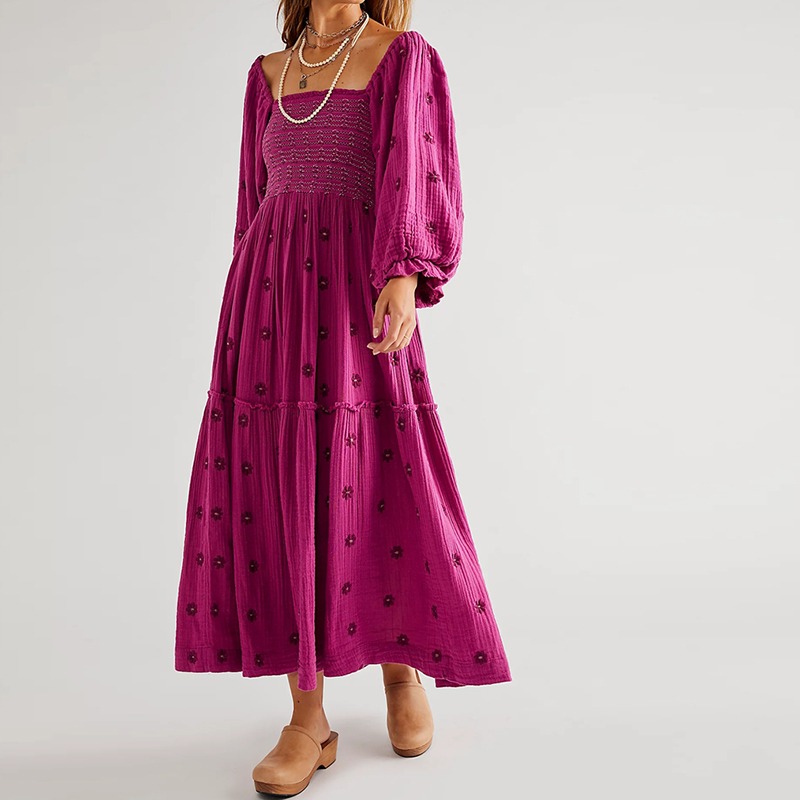 🔥HOT SALE🔥Beach Style Ruffle Swing A-Line Maxi Bohemian Floral Dress