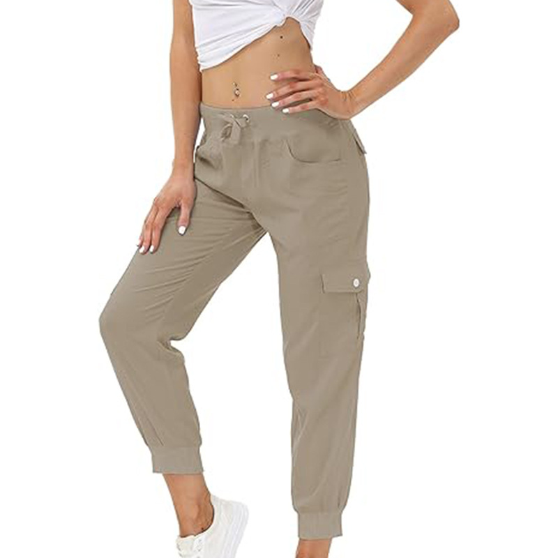 Women's Elastic Waist Button Pocket Lightweight Hiking Overalls