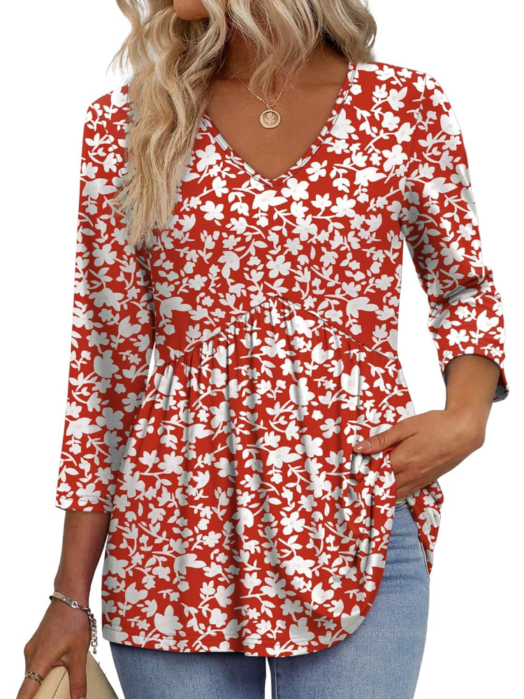 Women's V-Neck 3/4 Sleeve Babydoll Tunic Tops (BUY 3 FREE SHIPPING)