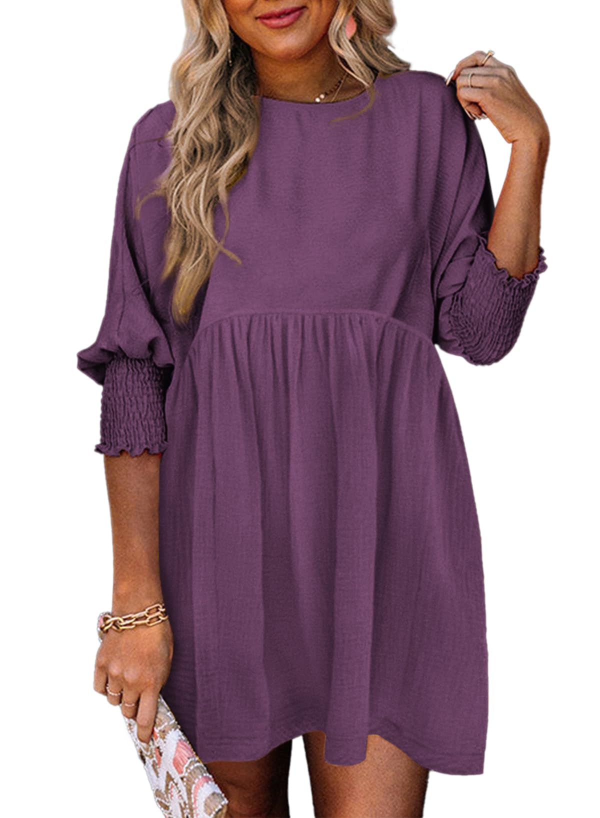 ✨2026 New Women's Casual Short Sleeve Crew Neck Flowy Swing Tunic Dress
