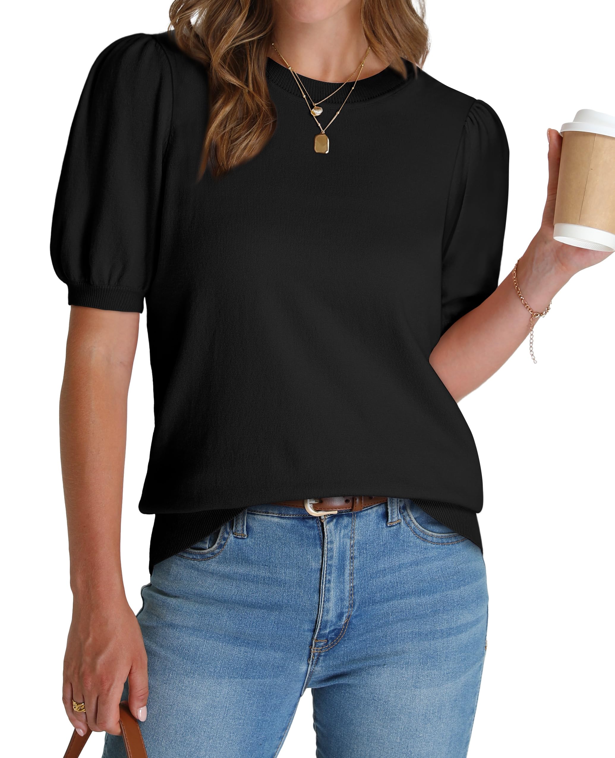 ⏰Hot Sale-Women's Lightweight Puff Short Sleeve Sweater(Buy 2 Free Shipping)