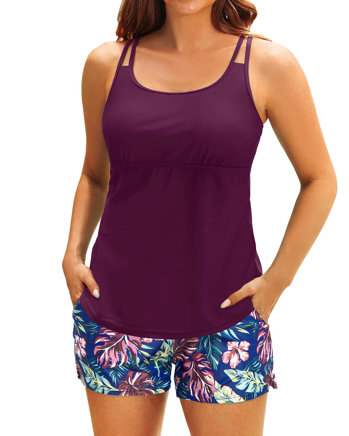 Women Tummy Control Bathing Suit with Shorts Athletic Two Side Pockets(BUY 2 FREE SHIPPING）