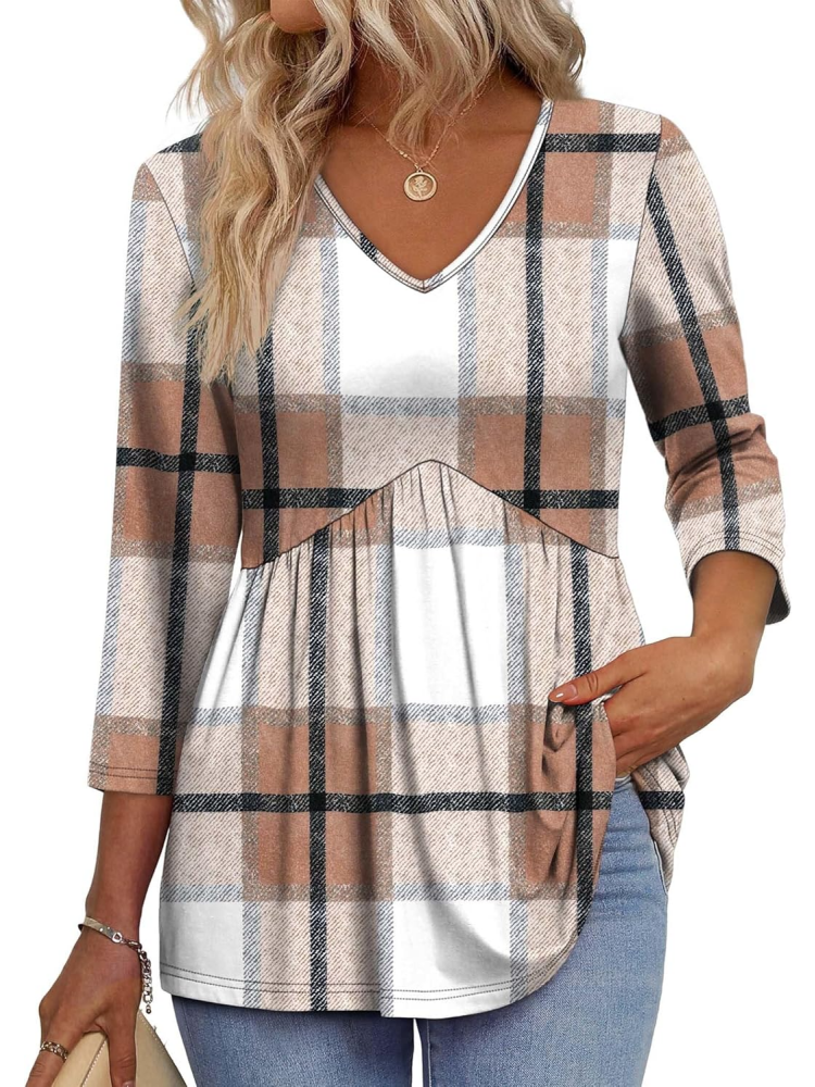 Women's V-Neck 3/4 Sleeve Babydoll Tunic Tops (BUY 3 FREE SHIPPING)