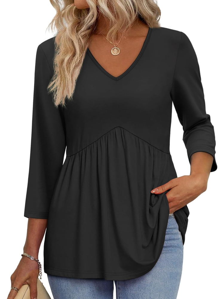 Women's V-Neck 3/4 Sleeve Babydoll Tunic Tops (BUY 3 FREE SHIPPING)