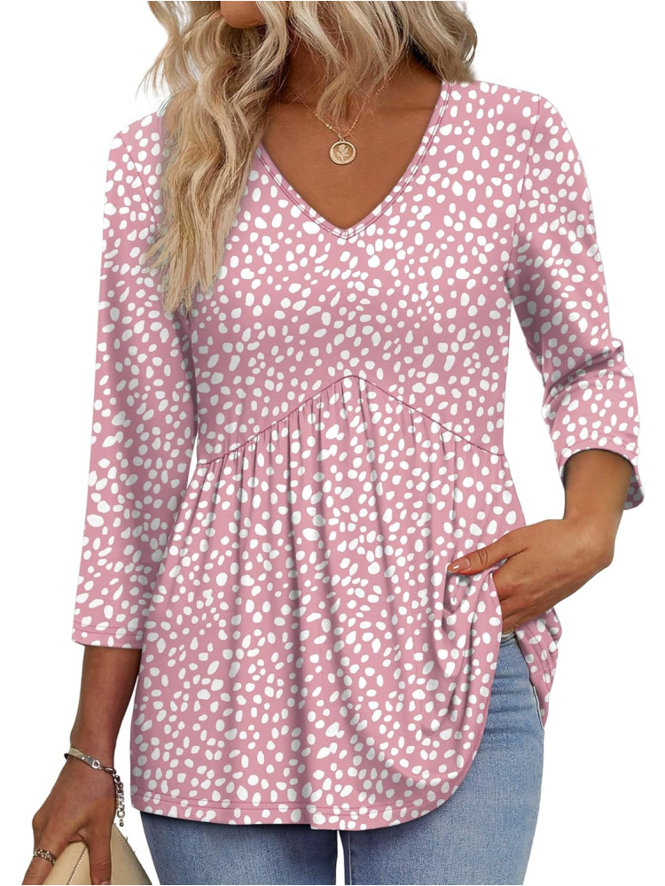 Women's V-Neck 3/4 Sleeve Babydoll Tunic Tops (BUY 3 FREE SHIPPING)