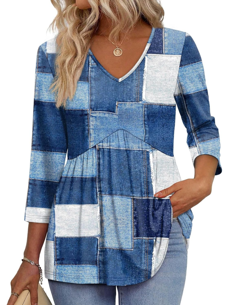 Women's V-Neck 3/4 Sleeve Babydoll Tunic Tops (BUY 3 FREE SHIPPING)