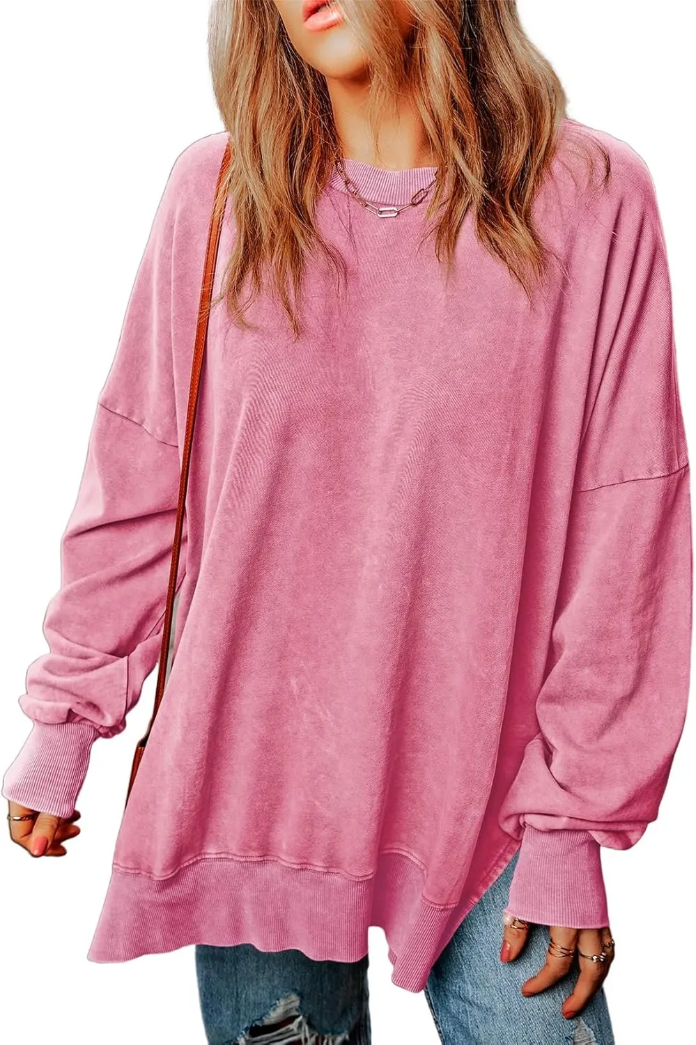 WOMENS CASUAL LONG SLEEVE CREWNECK LIGHTWEIGHT PULLOVER TOPS(BUY 2 FREE SHIPPING)