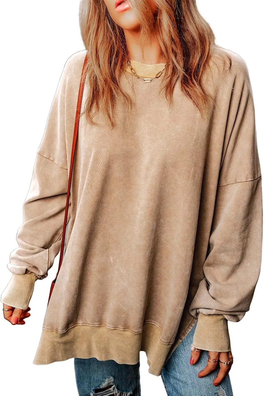 WOMENS CASUAL LONG SLEEVE CREWNECK LIGHTWEIGHT PULLOVER TOPS(BUY 2 FREE SHIPPING)